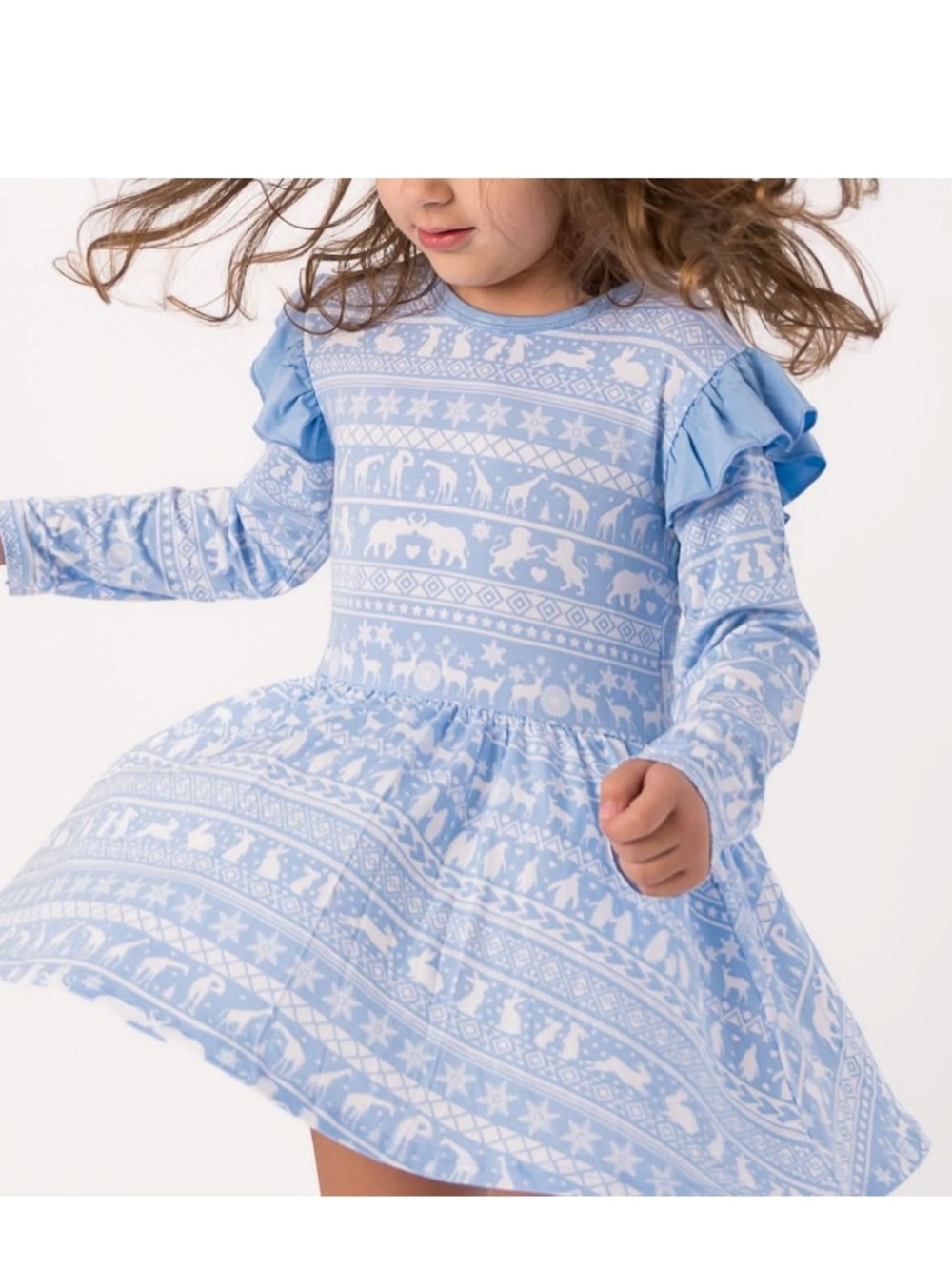Bubble Baby Arctic Fair Isle | Long Sleeve Flutter Bodysuit Dress 12-18 Months